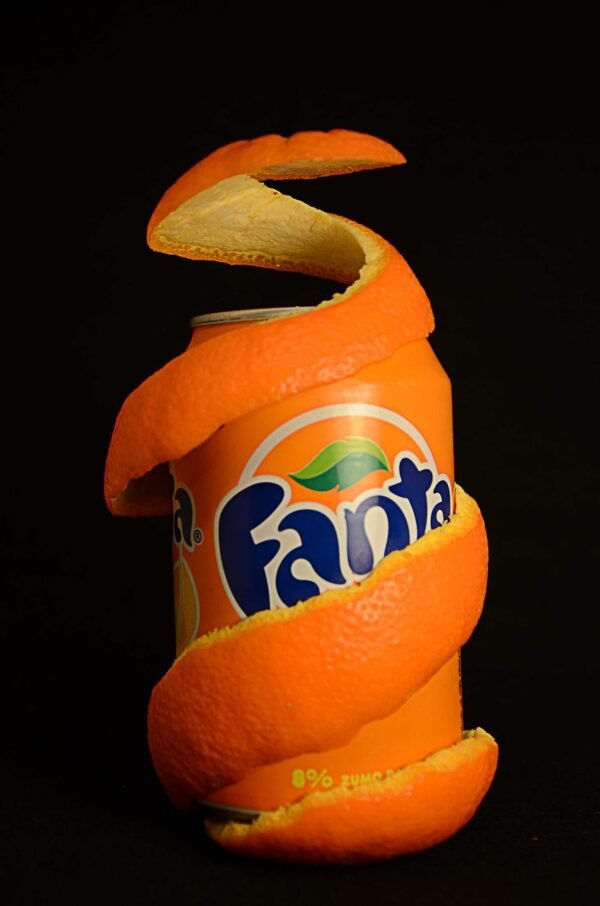 orange, soda, can